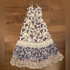 Angie Blue Boho Floral Maxi Dress Twist Front Keyhole Festival Women’s M